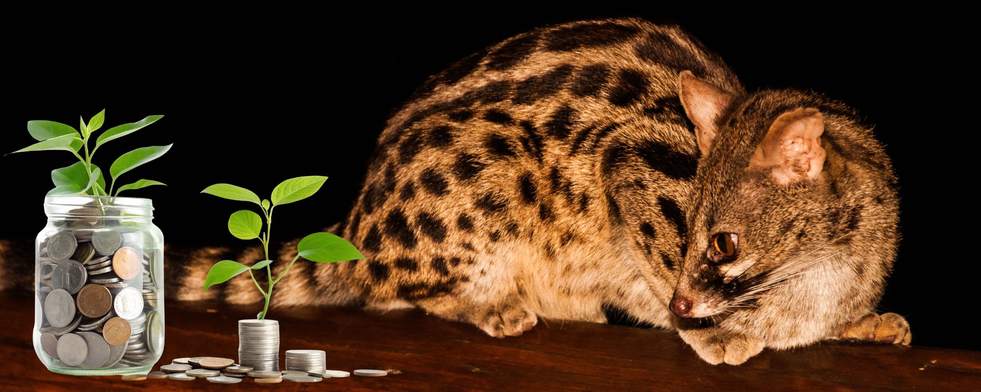 Una geneta com símbol per aclarir Forma de pagament i preus dels Tallers amb Animals per Escoles 